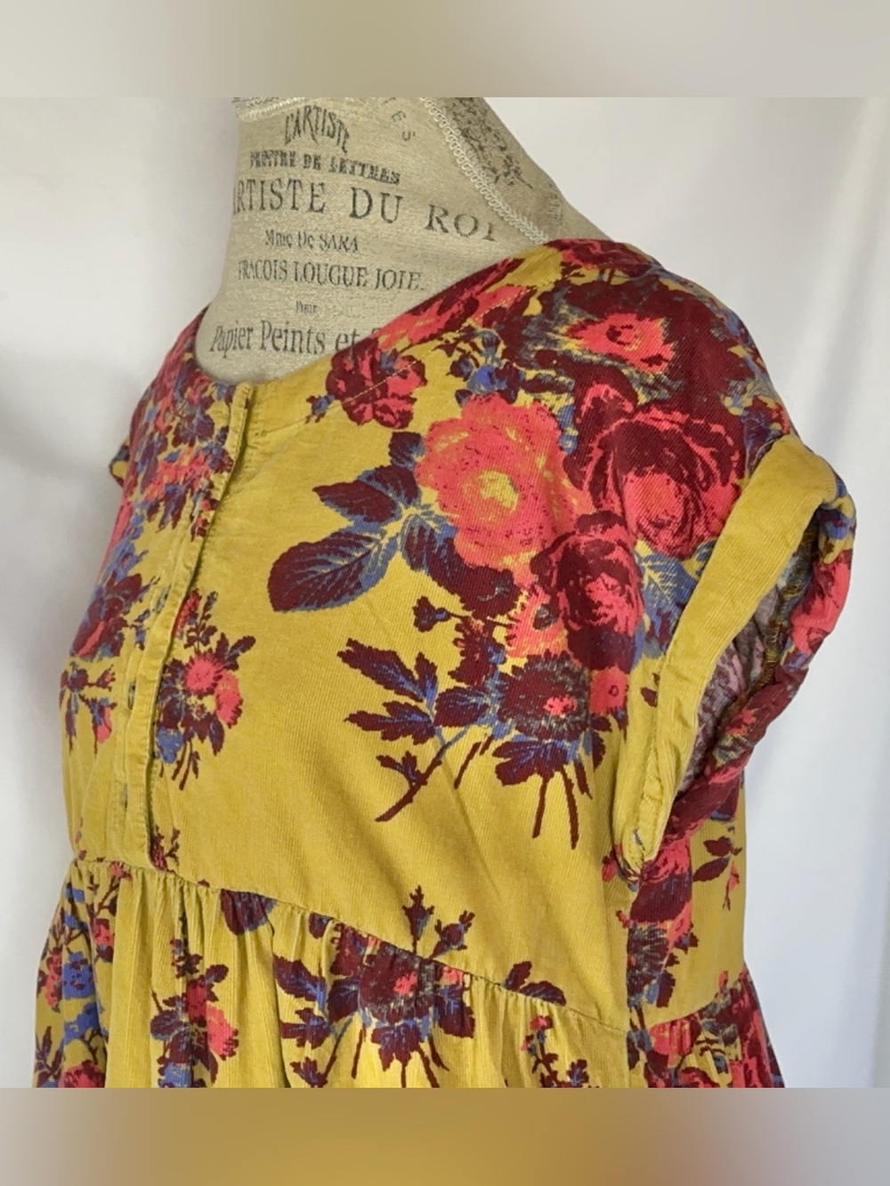 Free People Harper Corduroy Floral Flowy Tiered Short Sleeve Mini Dress M - Picture 8 of 11